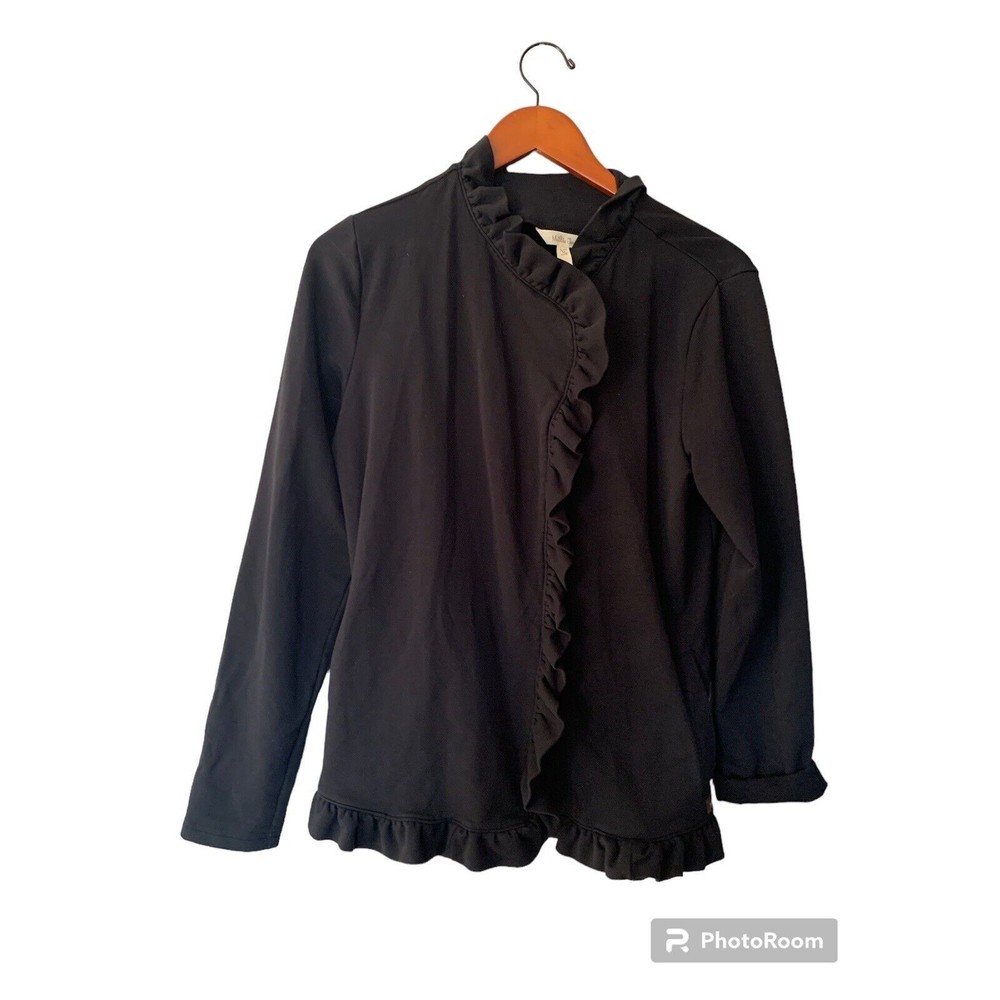 Matilda Jane black soft knit snap front ruffle  jacket M